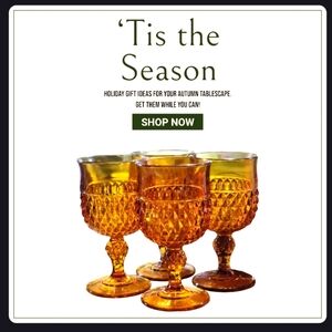 Vintage Amber Orange Indiana Glass Diamond Point Goblets - Set of 4